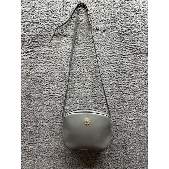 Vintage 80's Celine‎ Paris Women's Logo Embossed Leather Crossbody Bag Gray